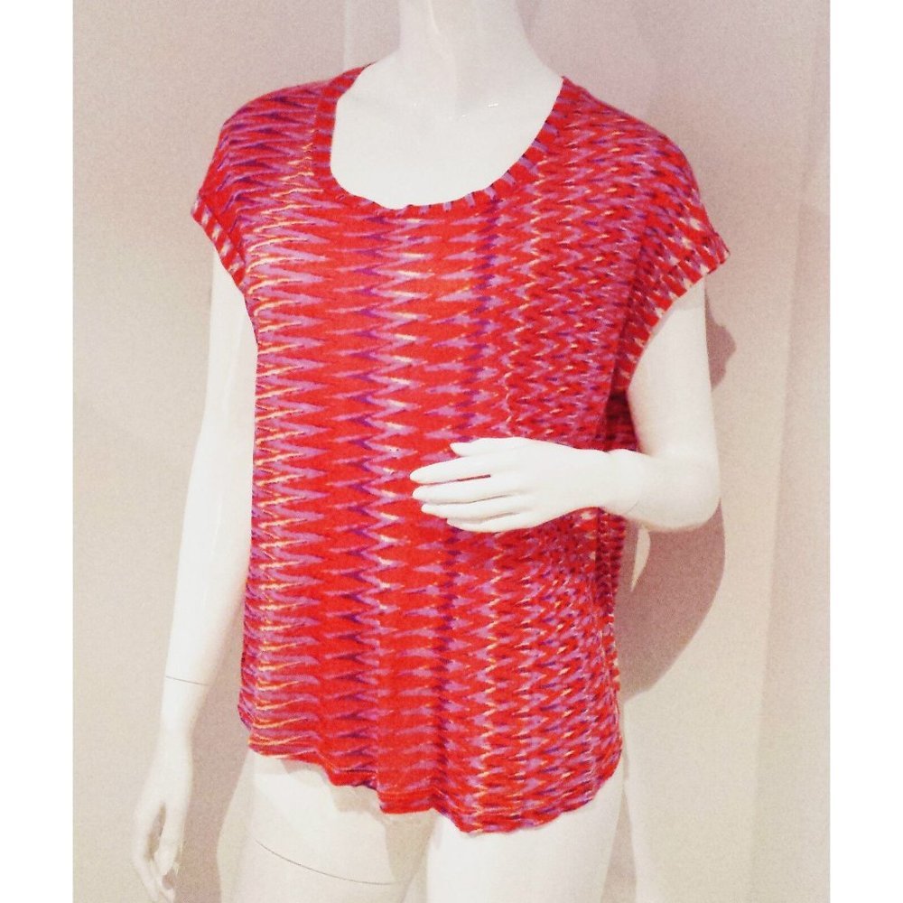 ELLA MOSS Zig Zag PINK Purple  TOP Cuffed Sleeves ( S )